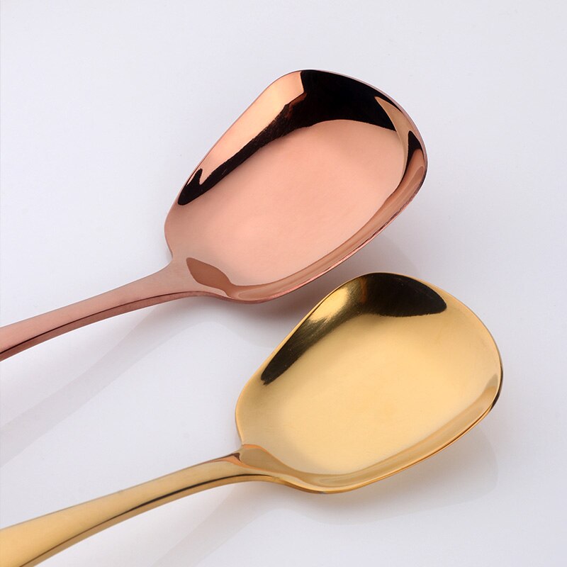 Flat Bottom Spoon Set Ice Cream Dessert Fruit Salad Spoon Simple Stainless Steel Tableware Home Kitchen Accessories