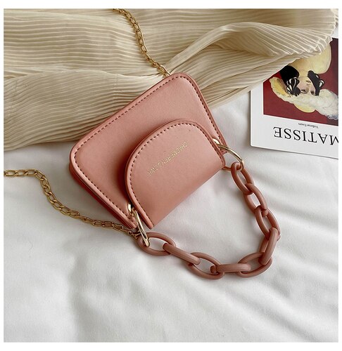 Vrouwen Crossbody Tassen Effen Kleur Pu Lederen Dames Acryl Ketting Kleine Schoudertas Vrouwelijke Clutch Purse Handtassen: Roze