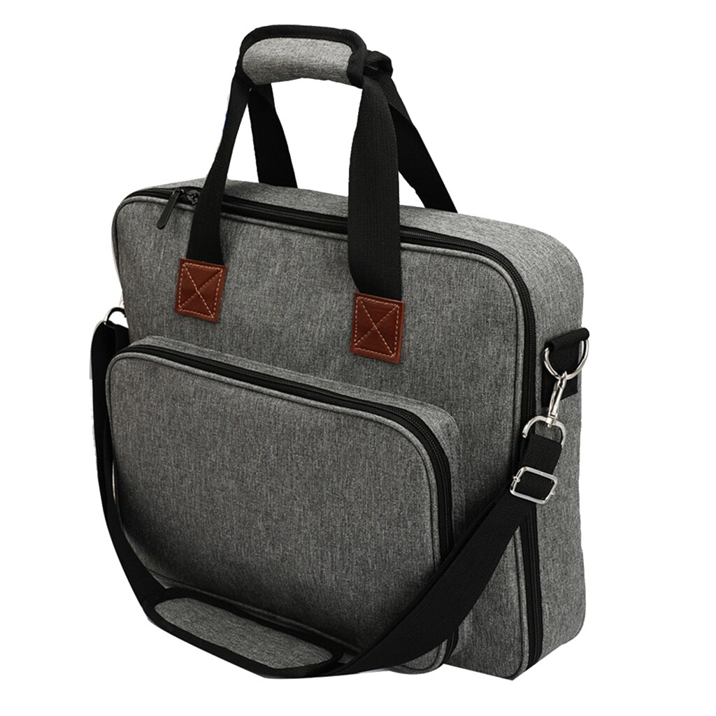 Grey Embroidery Project Bag Carrying Storage Tote -Portable Travel Craft Bag with Handle & Shoulder Strap for Sewing Kit Tool