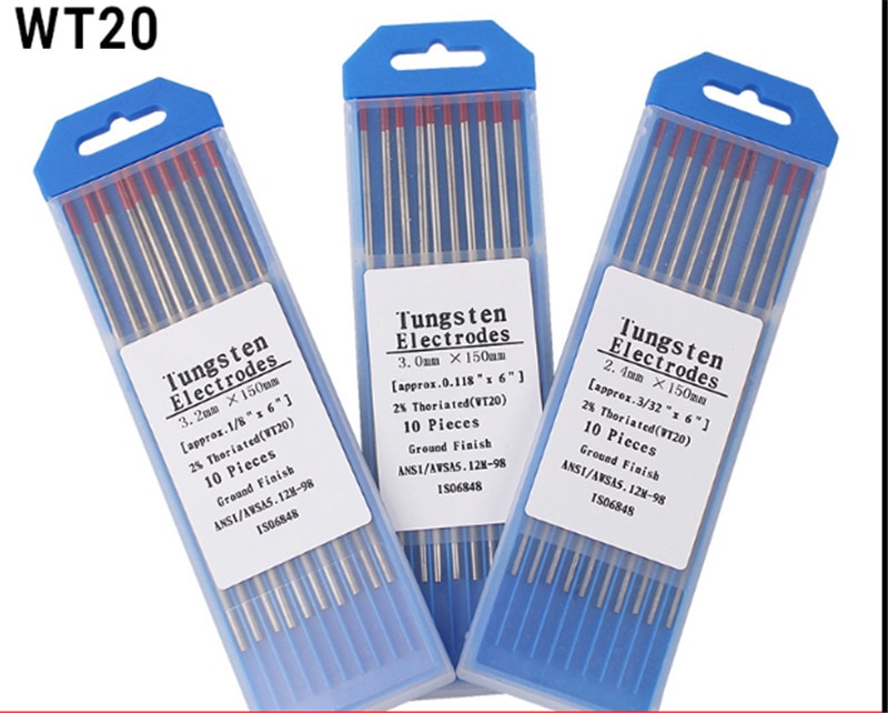 Electrodo de tungsteno toriado, cabeza de tungsteno, aguja de Color rojo, 10 unidades, WT20 1,0/1,6/2,0/2,4/3,0/3,2/4,0/150mm x 1/16mm