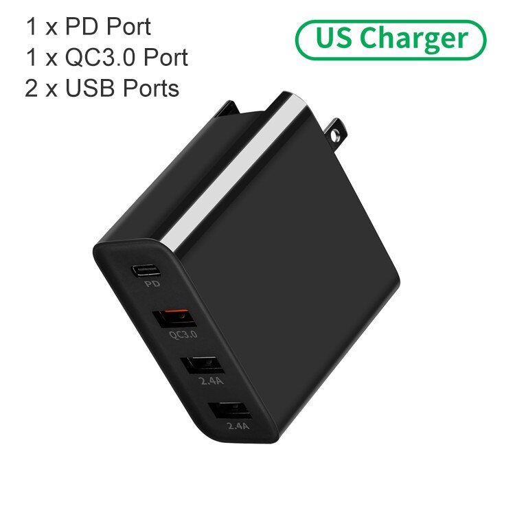 Goojodoq carregador pd 40w 8 entradas, carregador usb inteligente, display led, carregamento rápido usb para apple, iphone, adaptador, ipad xiaomi samsung: 4Ports Black US