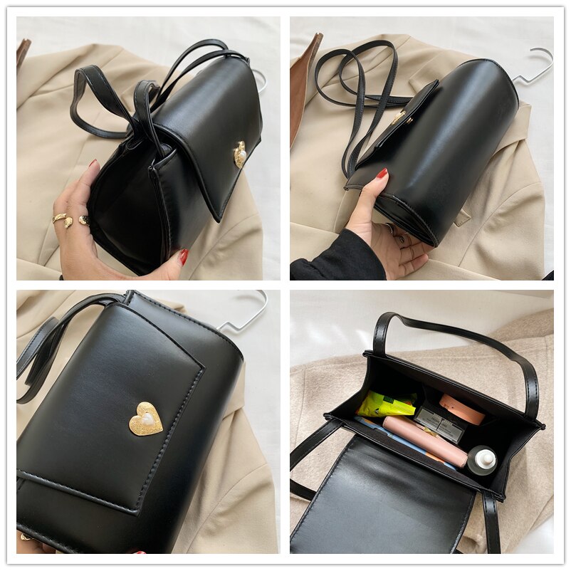 Herz Vintage Schulter Tasche Für Frauen Hand Tasche Kleine Solide Elegante Branded Handtaschen Weibliche Büro Dame Retro