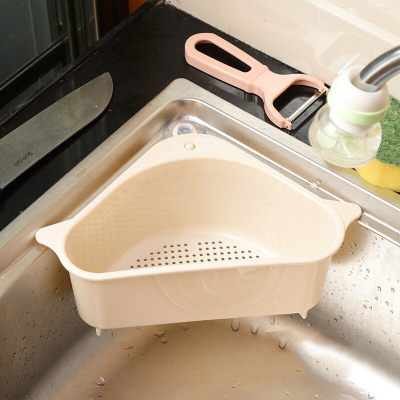 Køkken tilbehør trekantet vask sil filter afløb frugt grøntsags filter kurv sugekop rack opbevaring køkken gadgets værktøj