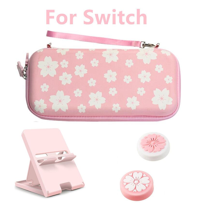 Bolsa de flores de cerezo para Nintendo Switch, estuche de almacenamiento portátil, carcasa dura, Kit de cubierta para consola NS NX: switch pack 3