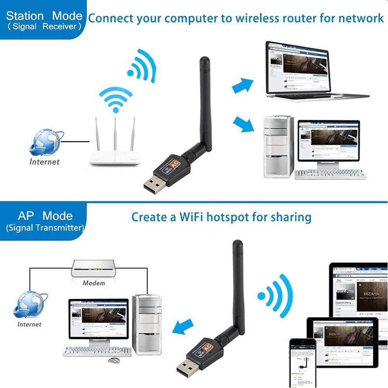 Adattatore Wifi USB con Antenna scheda di rete Wireless a doppia banda per PC/Desktop/supporto per Computer portatile Windows 10/8/7