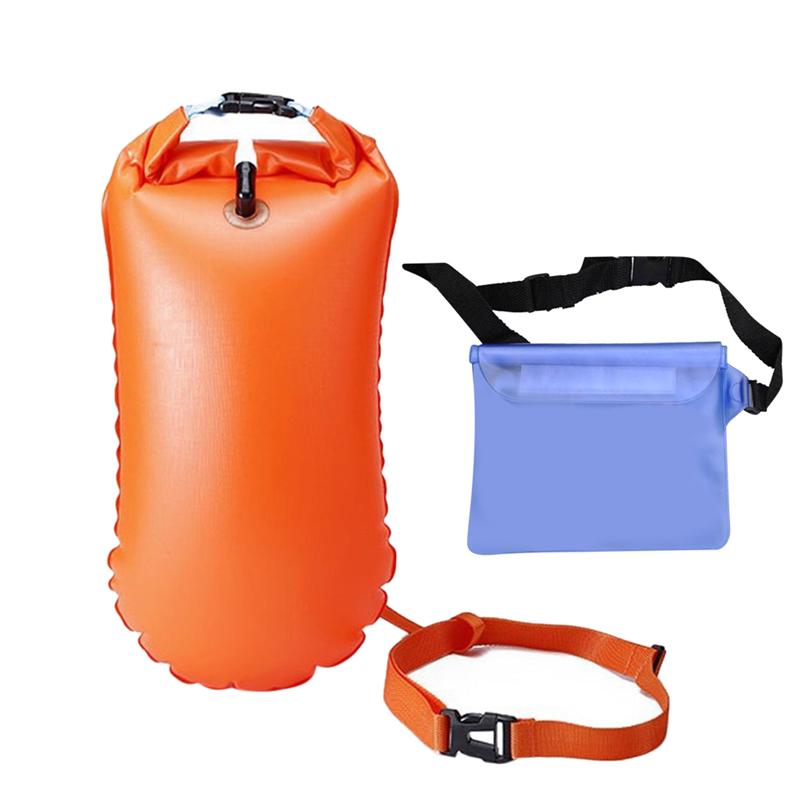 Inflatable Life-saving Bag Adult Double Airbag Buoy Bag Handles Float Drifting Storage Swimming Bag with Waterproof Phone Bag