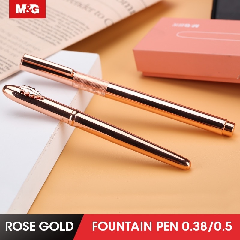 M &amp; G – stylo-plume de luxe, couleur or Rose, ensemble de stylos à encre liquide métallique, de calligraphie, 0.38mm 0.5mm, pour papeterie scolaire, mignon kawaii