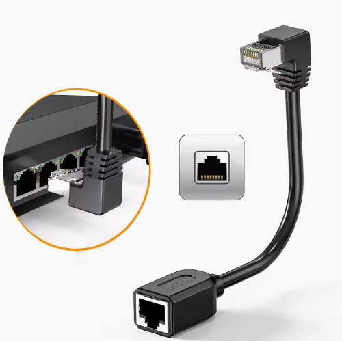 10cm Cat6 Ethernet Extension Cable RJ45 90 Degree Right Angle Cat 6 Male to Female Ethernet Lan Network Cable Adapters: black