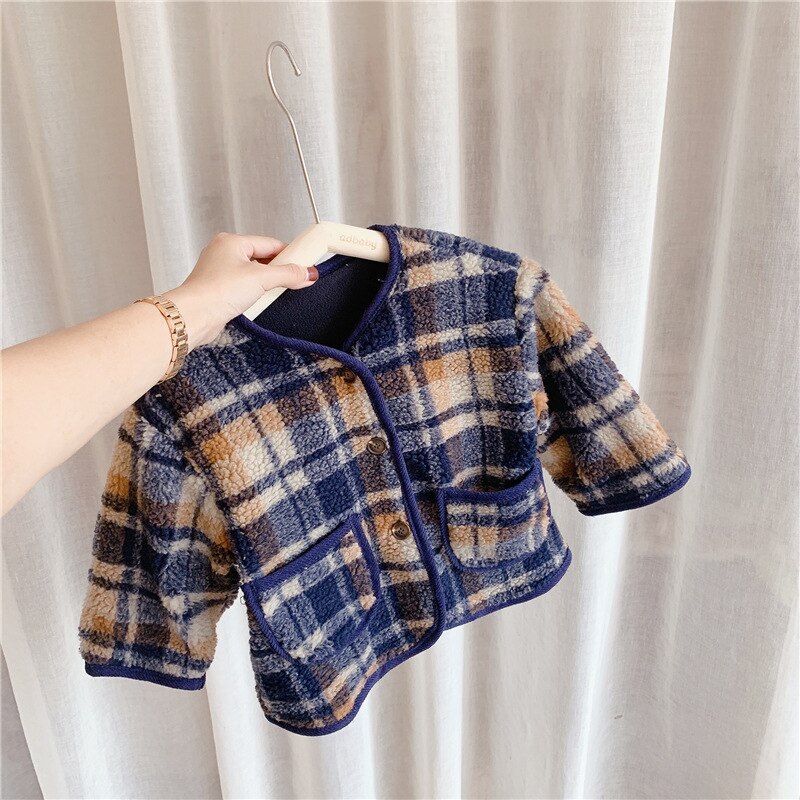 5550 wollen winterjassen voor kinderen, geruite katoenen kleding, babyjongens- en meisjesjassen, warme kleding, 1-7t peuteroutfits