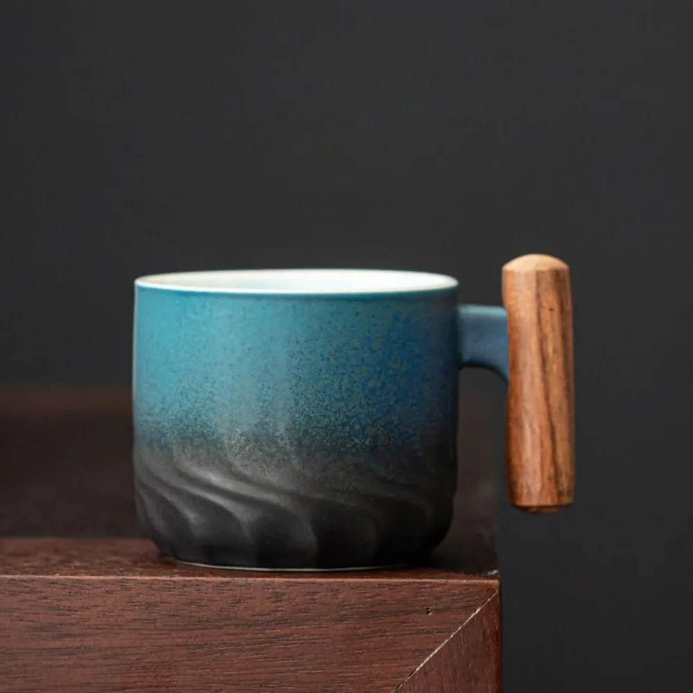 80ml keramiske retro kaffekopper kontor vandkop filter tekrus kaffekrus med træhåndtag håndlavet te kaffekop fødselsdag: Burgunder