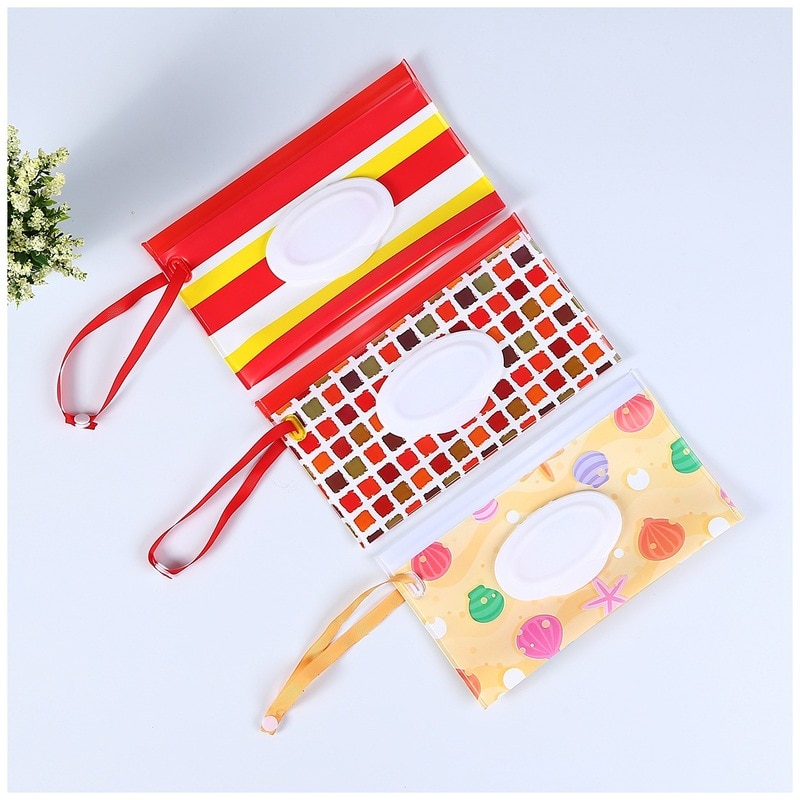 Clutch and Clean Wipes Carrying Case Eco-friendly Wet Wipes Bag Clamshell Cosmetic Pouch Easy Carry Snap Strap Wipes Container