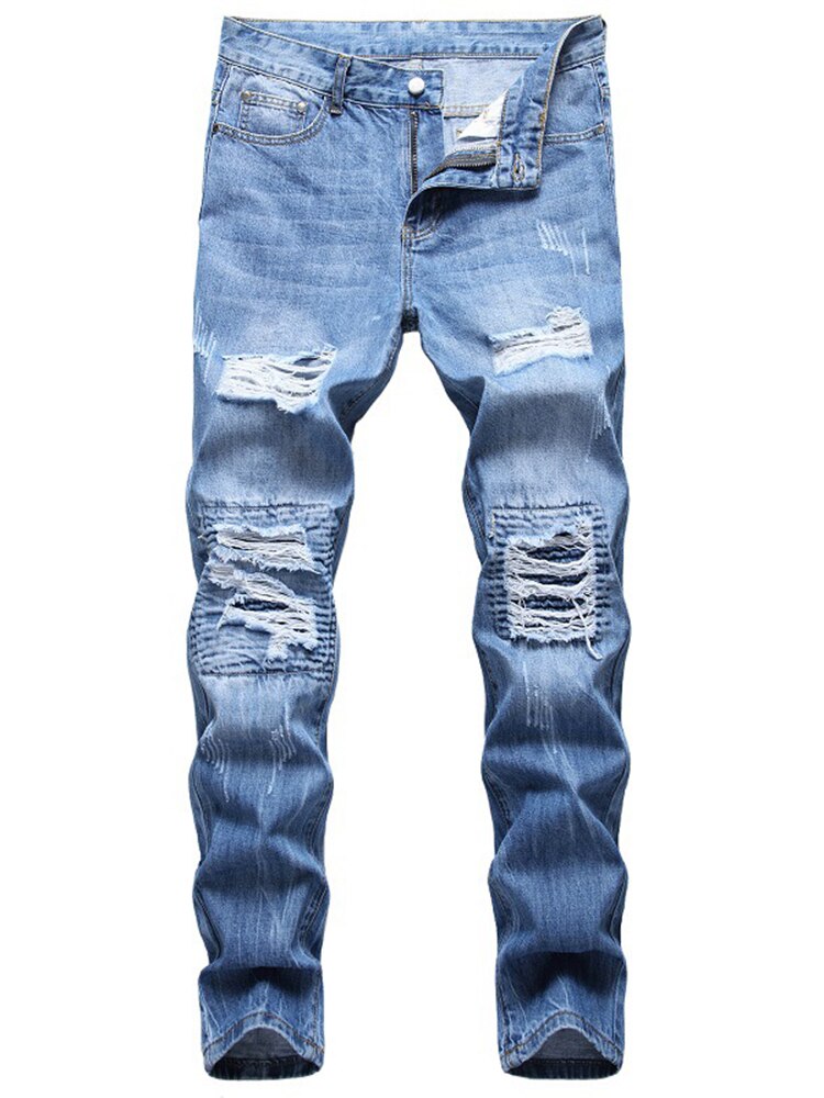 Jean déchiré grande taille pour hommes, patch de genou troué, masculine, personnalité, pantalon tendance, 2022
