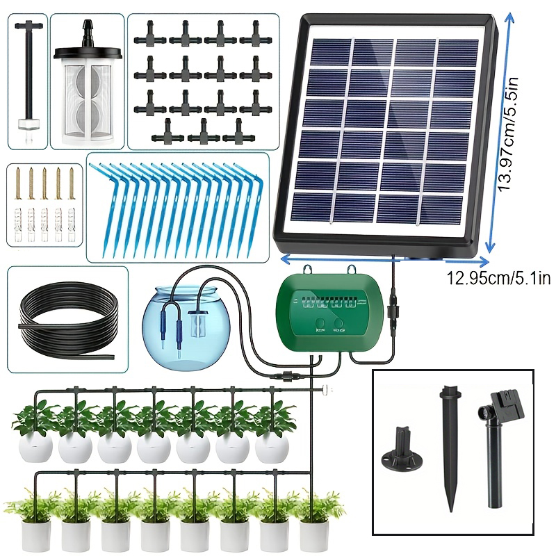 Solar vanningssystem, nyeste dryppvanningssystemsett for hageplanter med skjerm, reiseautomatisk diy-vanningstimer: Svart