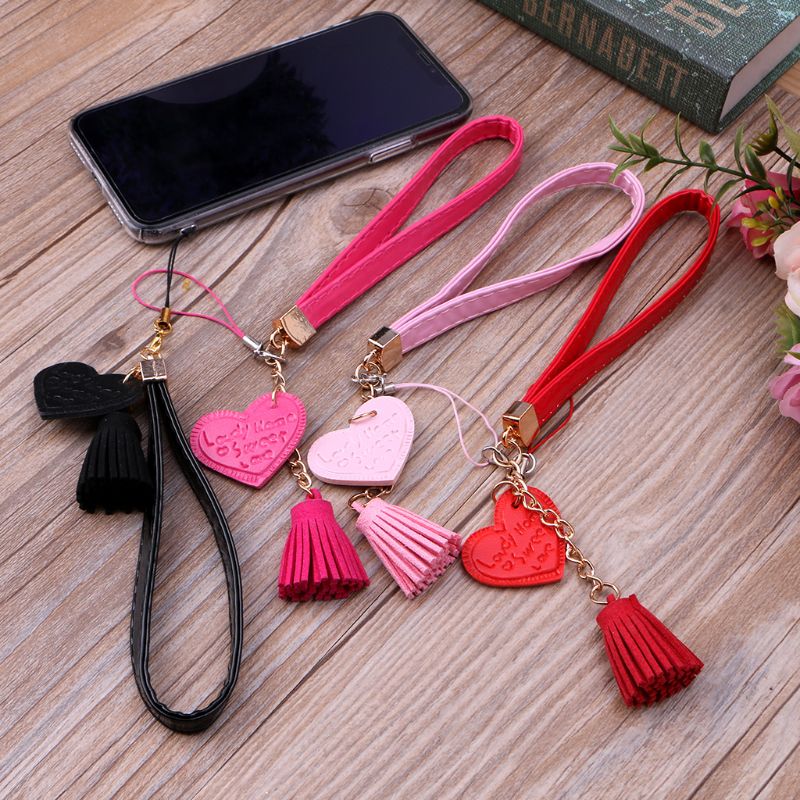 Love Heart Tassel Hand Wrist Lanyard Strap String for Phone iPhone 7 8 X 6 Samsung Xiaomi Camera USB Flash Drives Keychains