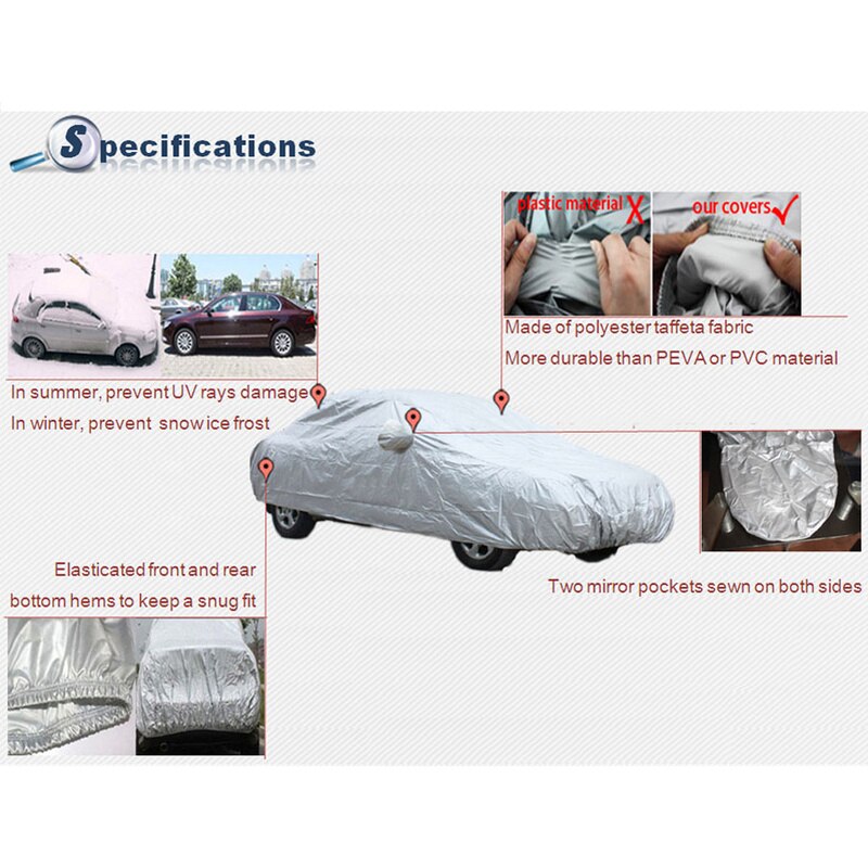 Uxcell 190T Universal Car Covers Outdoor Sun Protection Dust Rain Snow Protective Cover For SUV Sedan Truck