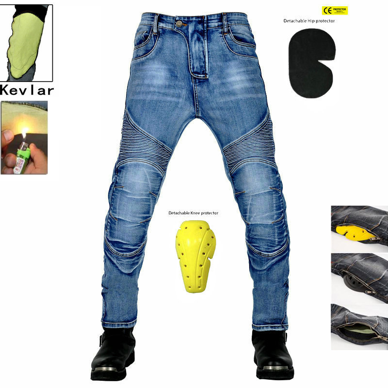 Retro Mannen Motorbroek Aramid Motorfiets Jeans Beschermende Kleding Rijden Tourmotor Broek Motorcross Kevlar In Knie: Black / XXXL