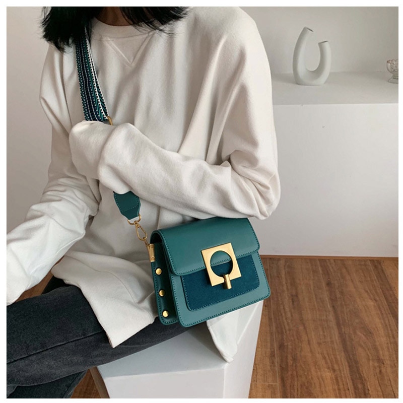 Msgher panelled rebite flap feminina bolsa de ombro de couro fosco retalhos listra selvagem textura do vintage novo 2019 menina saco wb3021