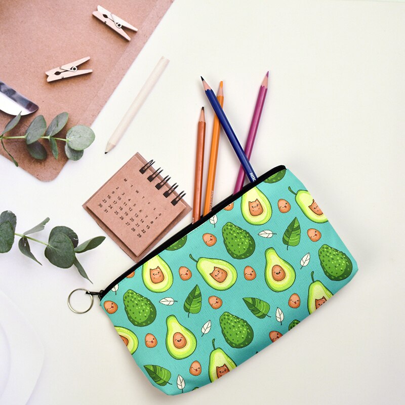 Avocado Print Pencil Case Kawaii Pen Case School Supplies Pencil Bag Large Capacity Pencil Pouch Stationery Kids