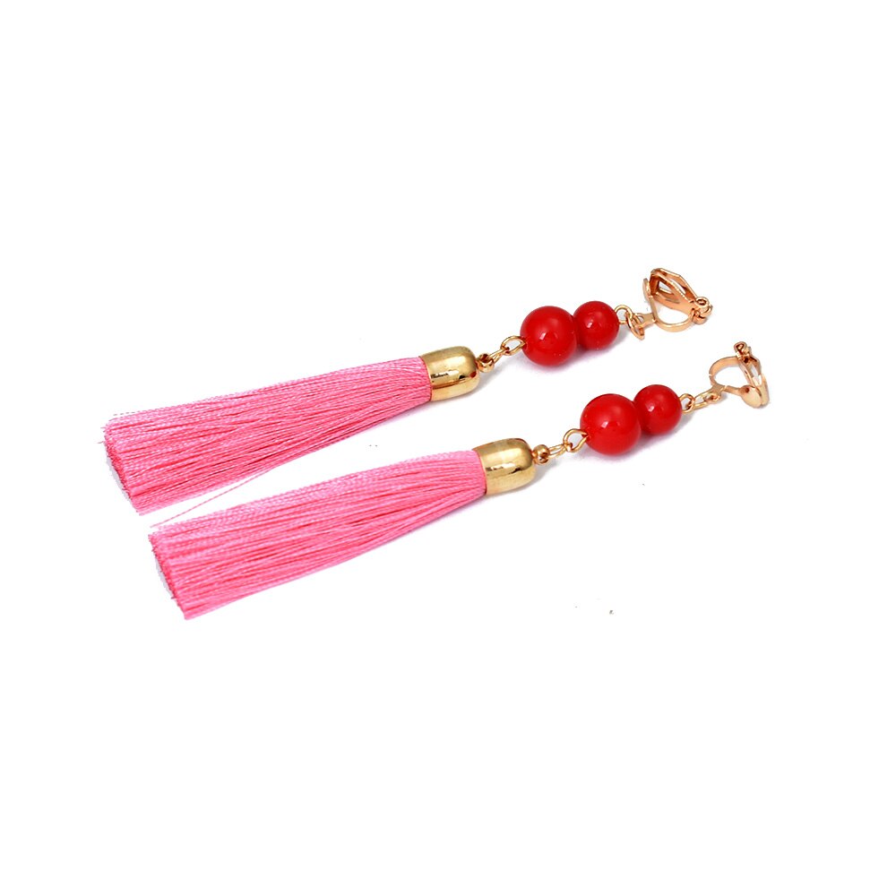 Non Pierced Cotton Silk Tassel Earrings Ear Cuff Earring Bohemia Long Ear Clip Earing Indian Ethnic Jewelry joyas