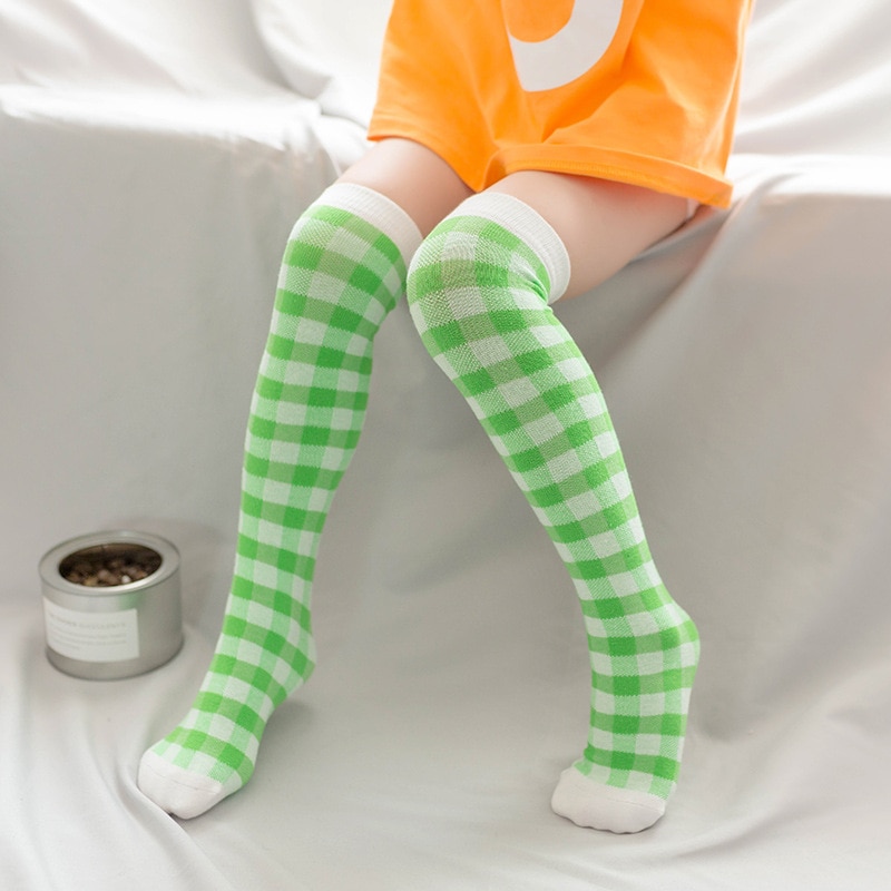 Autumn Winter Red Striped Over The Knee Socks Girls Kids Kawaii Cute Checkered School Girl Long Socks Cotton