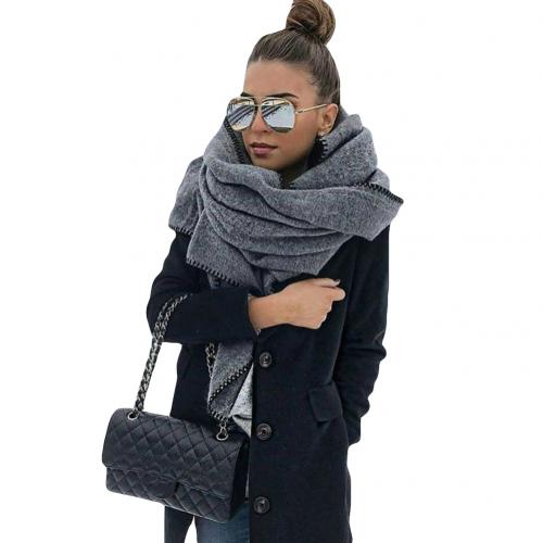Bufanda de 200cm para otoño e invierno, bufanda de lana de Color liso para mujer, chal cálido, envoltura para el cuello al aire libre a prueba de viento, accesorio suave para bufandas: Gris oscuro