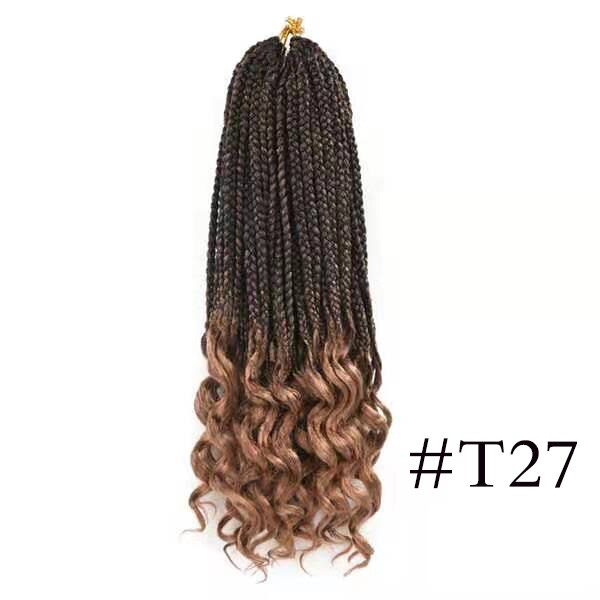 Girl Crochet Hair Box Braids Curly Ends 14 18 24 Inch Ombre Synthetic Hair for Braids 22 Strands Box Braiding Hair Extensions: T27 / 24inches
