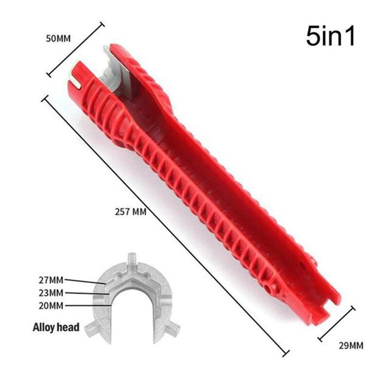 8 In 1 Anti-Slip Multi Sleutel Keuken Reparatie Sanitair Wrench Tool 8 In 1 Goot Magic Wrench Sink kraan Sanitair Gereedschap Magic Wrench: Red 5 in 1
