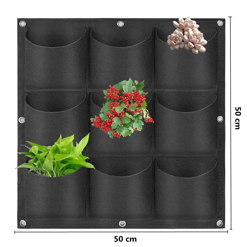 Bolsas de cultivo Vertical de bolsillo, bolsa colgante para plantar en la pared, contenedor para cultivo de flores, bolsillo para decoración del hogar, 6/7/9/18: 9 pocket black