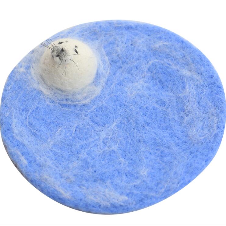 Animal coasters wool needlepoint kit wool felt needle felting decoration craft needlecraft DIY ha