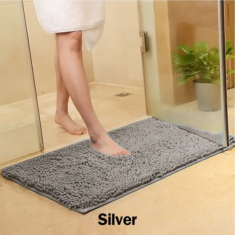 Absorbent Bath Mats for Tub Non - Slip Grey for Bathroom Floor Bath Rug Floor Washable Rug Set Kitchen Tools Non-slip mat: Silver