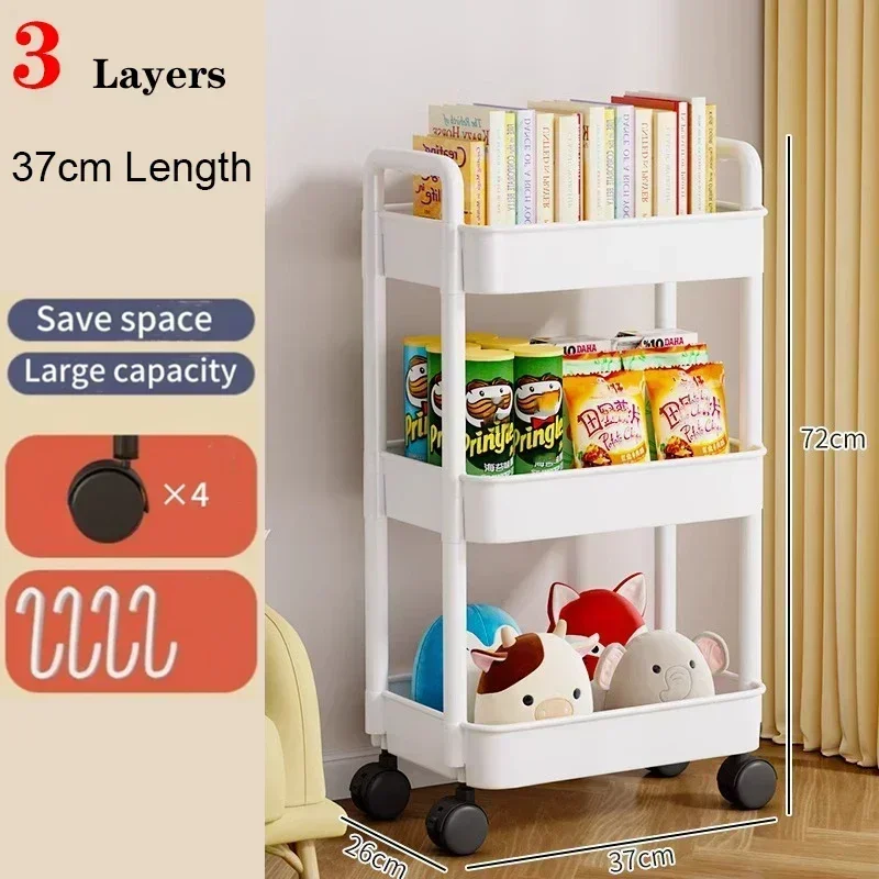 Trolley Mobile Kitchen Trolley Organizer With Wheels Gap Mobile Bookshelf Trolley Household Snacks StorageRack，Bookshelf Storage: Brown