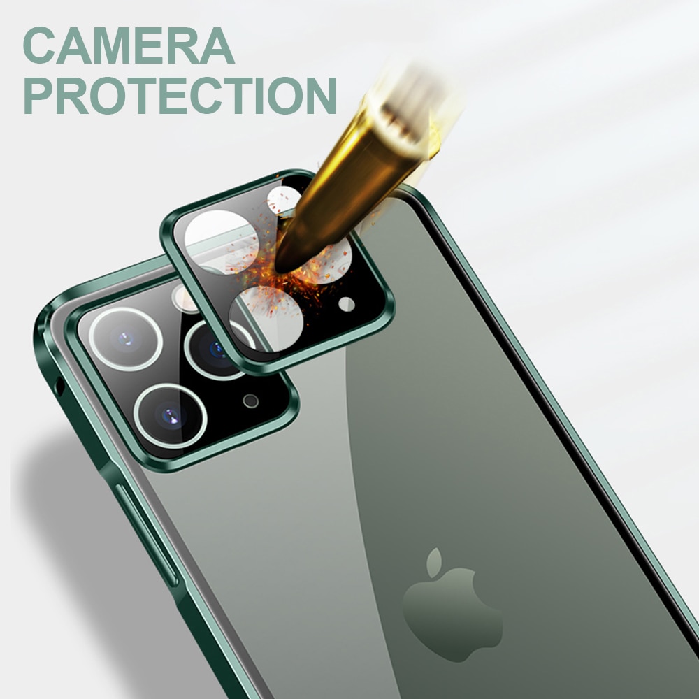 Di lusso Quadrato In Metallo Cassa del respingente Per il iPhone 11 Pro MAX 12 Aluminumm Temperato Trasparente di Vetro Della Macchina Fotografica Del Telefono di Protezione Della Copertura Posteriore