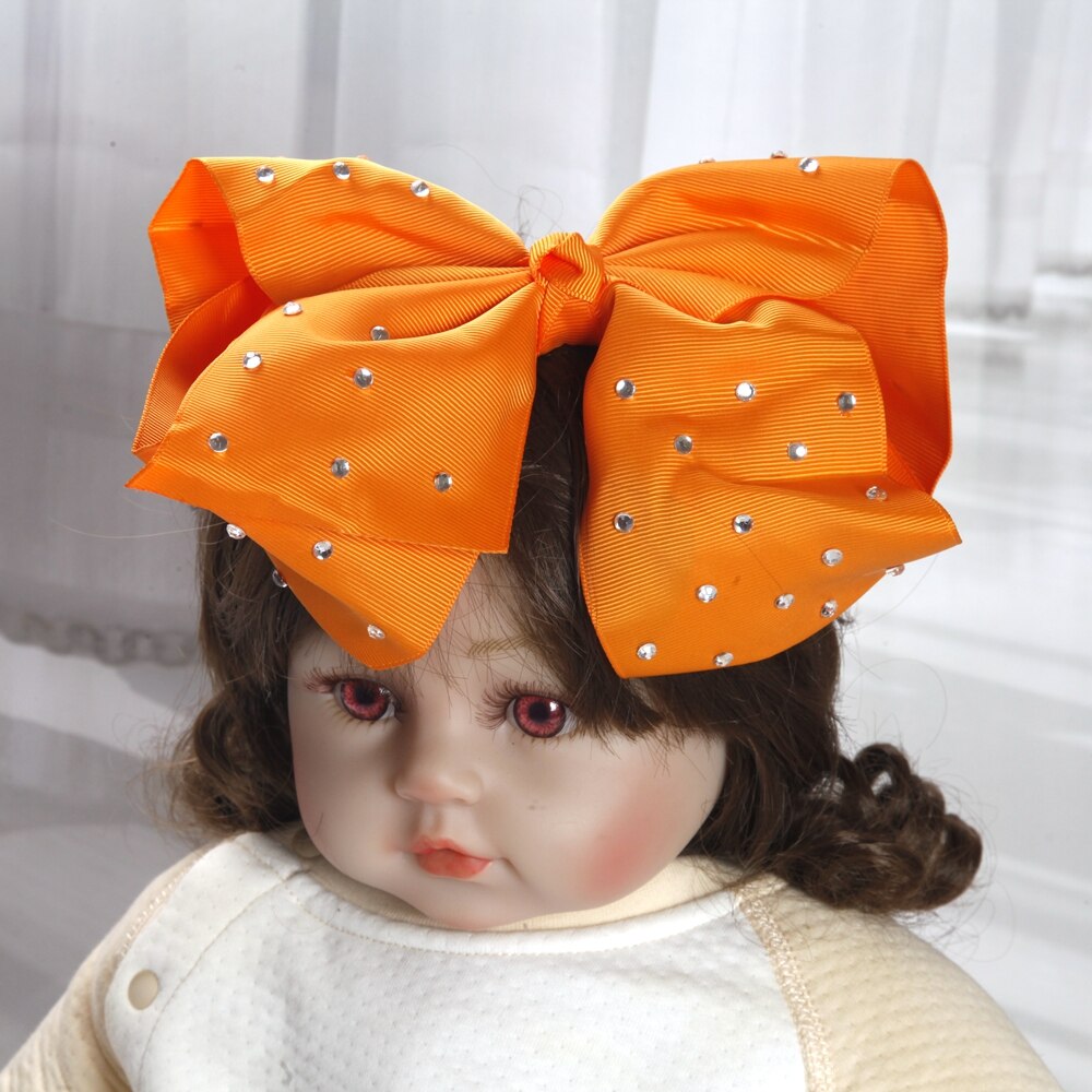 8inch large bows hair clips for Baby Girls Kids Soft Bows Rhinestone Knot Hair Bands Baby Hair Accessories Children Headwear: PURPLE