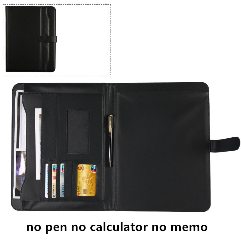 File Organizer Portfolio Folder Document Bags PU Leather Notepad Multi-function Card Holder Pen File Clip Calculator Memo: black-A