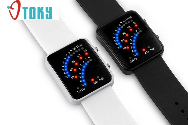 Novel Women Mens Futuristic Japanese Style Multicolor LED Sport Wrist Watch May26