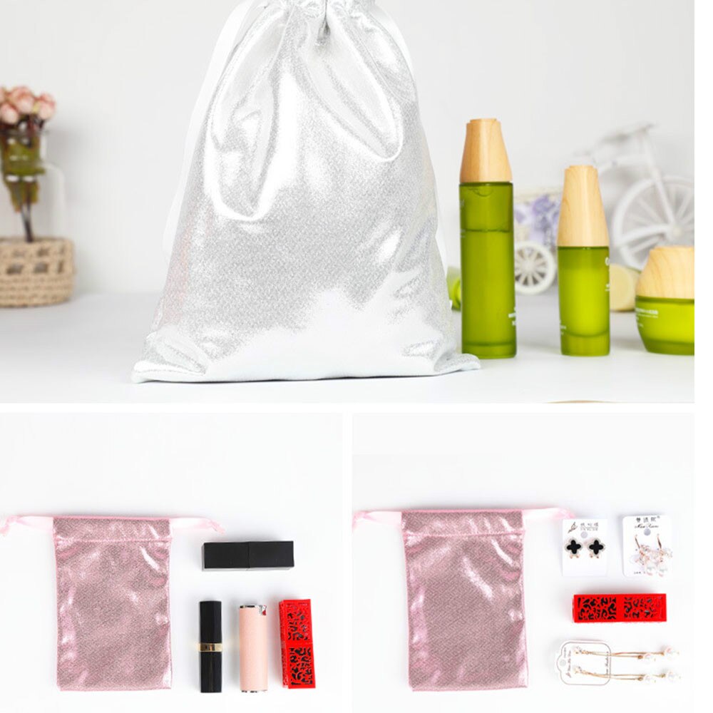 Suave PU cuero lentejuelas Rosa cordón bolsa BagWedding caramelo embalaje cosmético bolso accesorios de viaje
