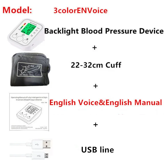 Englisch oder Russische blutdruckmessgerät haushalt medizinisch Blut Druck Monitor healthcare tonomete messgeräte blutdruck medizinprodukte: 3colorENVoice