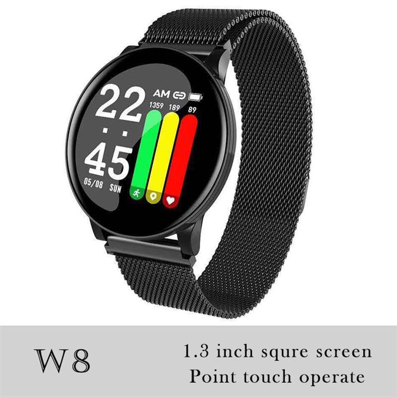 696 K9-WF Full Touch Pedometer Smart Watch Fitness Tracker Heart Rate Monitor Blood Pressure Smartwatch Monitor Smart Bracelet: W8 Black steel