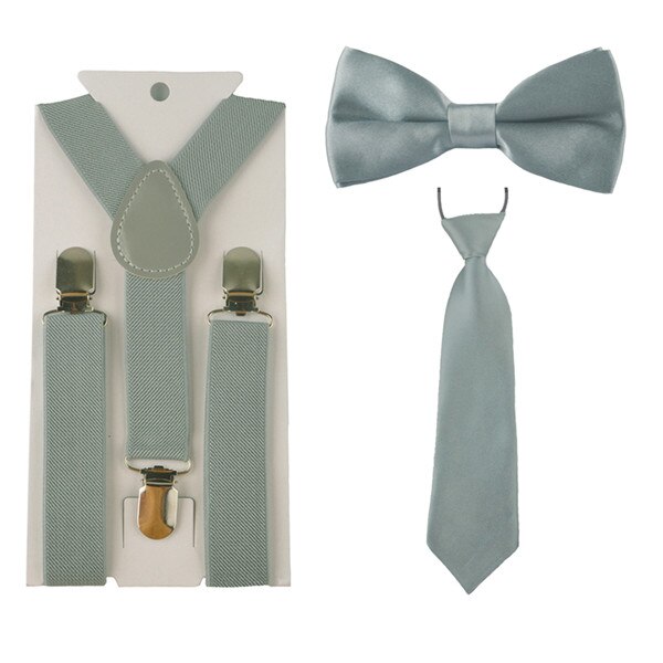 3Stck Schule Jungen mädchen freundlicher freundlicher befestigen elastische Hosenträger für hemd suspensorio Krawatte Bowties schmetterling Krawatte einstellen TR0001: Silber- grau