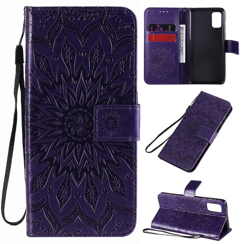 Telefoon Case Voor Honor 9S Cover Met Landyard Kaartsleuven Portemonnee Stijl Honor 9S Lederen Telefoon Cover 3D patroon Bloem Retro Cases: Purple Case