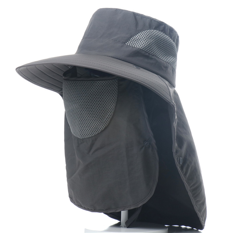 CAMOLAND Women Men Waterproof Bucket Hats With Neck Flap Summer UV Protection Sun Hat Male Breathable Fishing Hiking Caps: Dark Grey