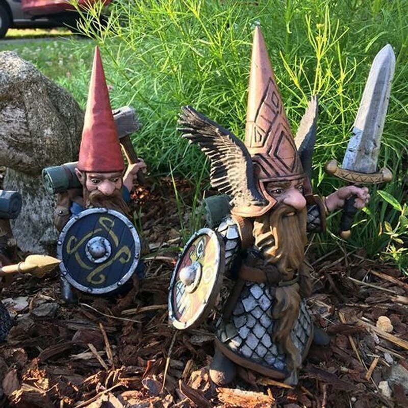 Gnome Knight in Full Armor Holding Sword Garden Gnome Warrior Garden, Outdoor Garden Statue
