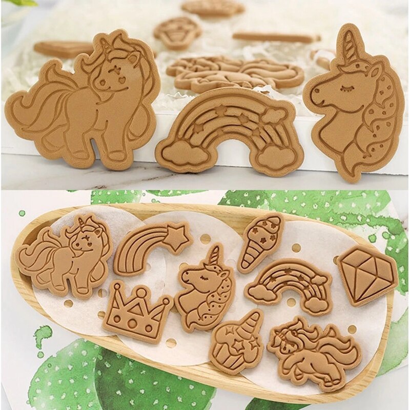 Einhorn bilden Cookie Schneider Kunststoff 3D Karikatur Pressable Keks bilden Cookie Stempel Küche Backen Gebäck Backformen Werkzeug
