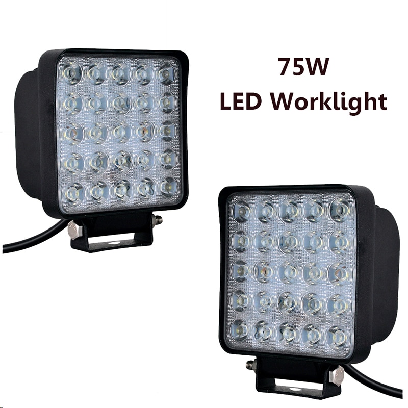 2 stks 75 W LED Auto Lichten Vierkante Vorm Koel Wit LED Werk lichten Spot Beam 25 LED Offboard Boot Auto Lichten 12-24 V