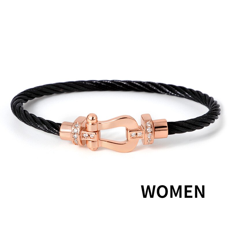 Rose Gold Plated Stainless Steel Wire Bracelets: Black RoseGold Women