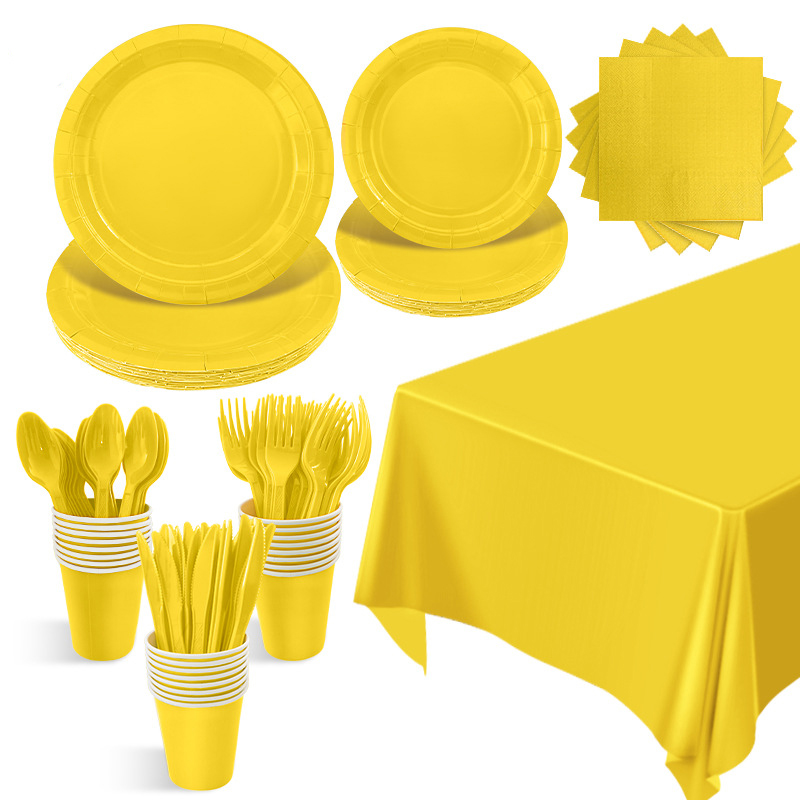 Decoraciones de cumpleaños con tema amarillo sólido para niñas, vajilla desechable para fiestas, servilletas de papel, vasos, platos, manteles, paja