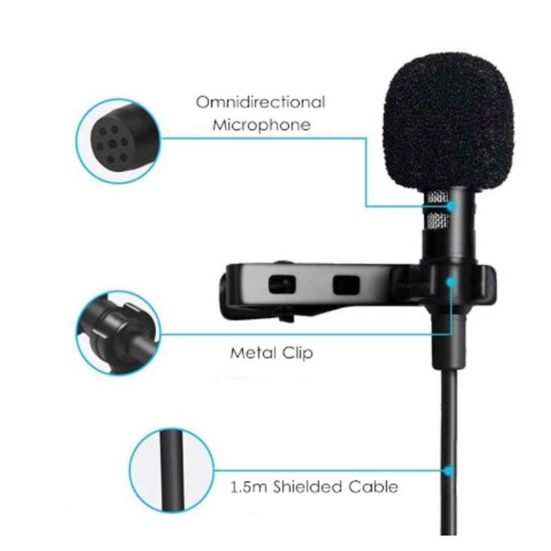 Mini Microphone Condenser Clip-on Lapel Lavalier Mic Wired for Phone Laptop For Phone Portable Mini Stereo HiFi Sound
