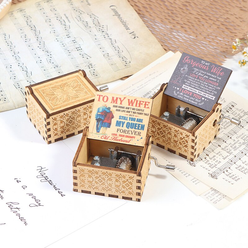 Wooden Hand Cranked Engraved Music Box Happy Birthday For Festival