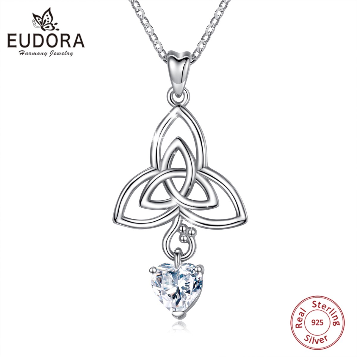 Eudora Reale Sterling Silver Pendente Del Cuore Neckalce buona Fortuna Celtics Knot Choker Delle Donne di Modo 925 Dei Monili per il Regalo Del Partito D191