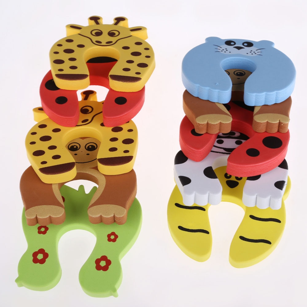 10pcs/Set Children Safety Cartoon Door Clamp Pinch Hand Security Stopper Cute Animal Baby Safety Door Stopper Clip Security